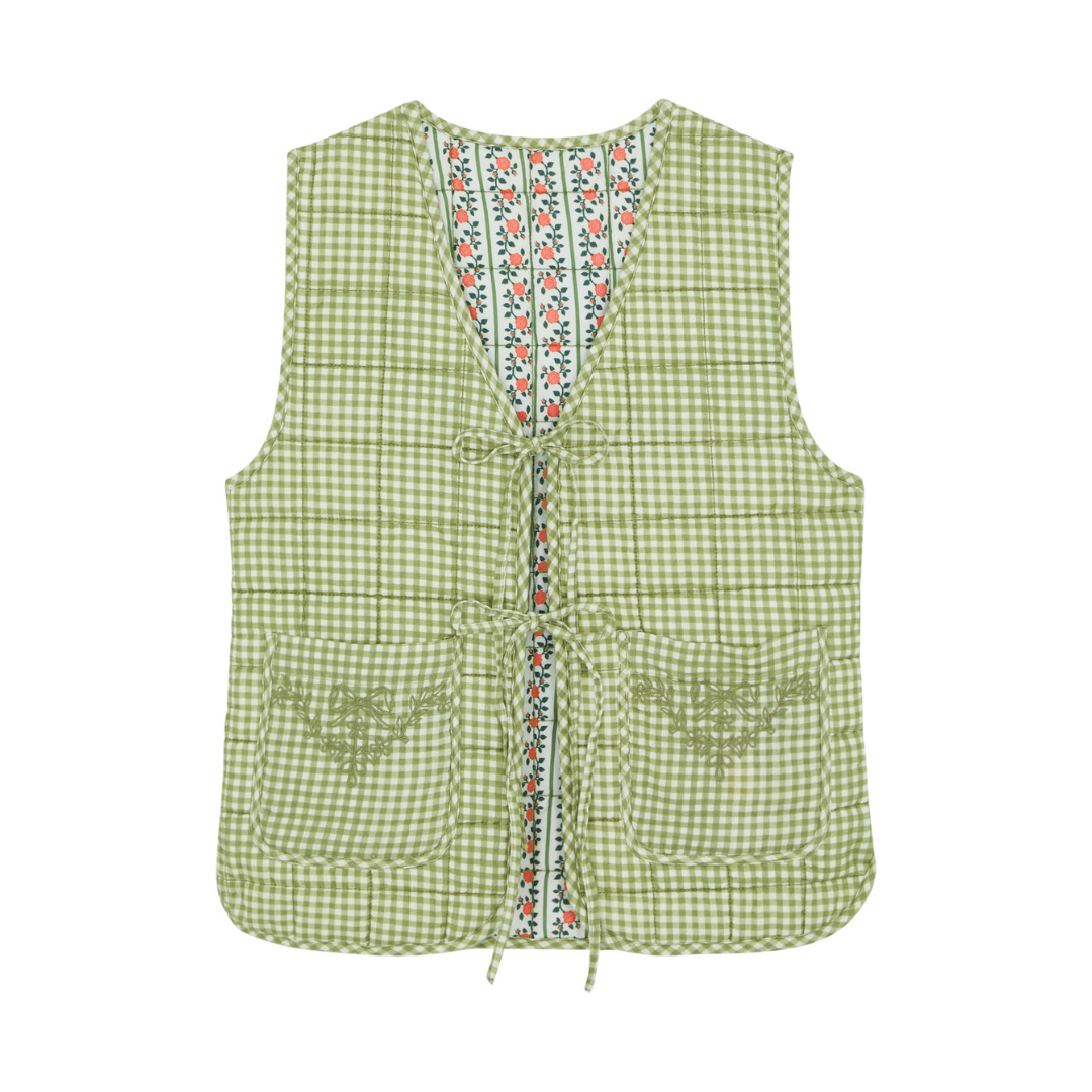 Damson Madder ARTE TIE GILET in GREEN GINGHAM