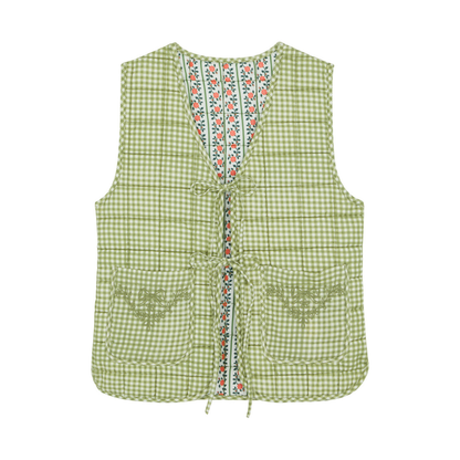 Damson Madder ARTE TIE GILET in GREEN GINGHAM