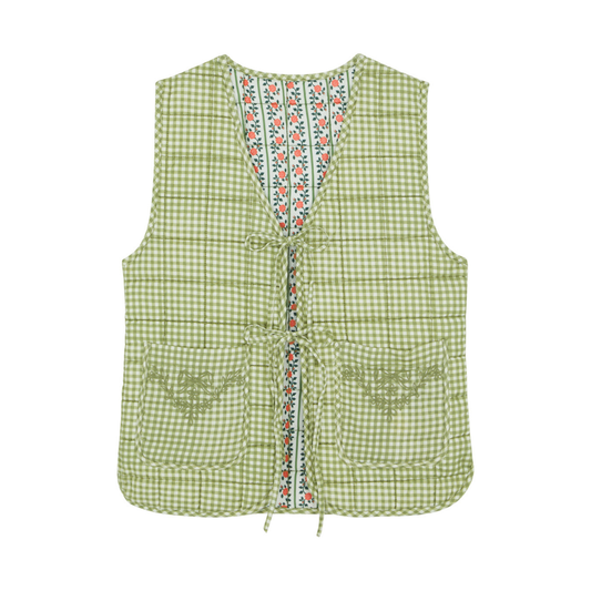 Damson Madder ARTE TIE GILET in GREEN GINGHAM