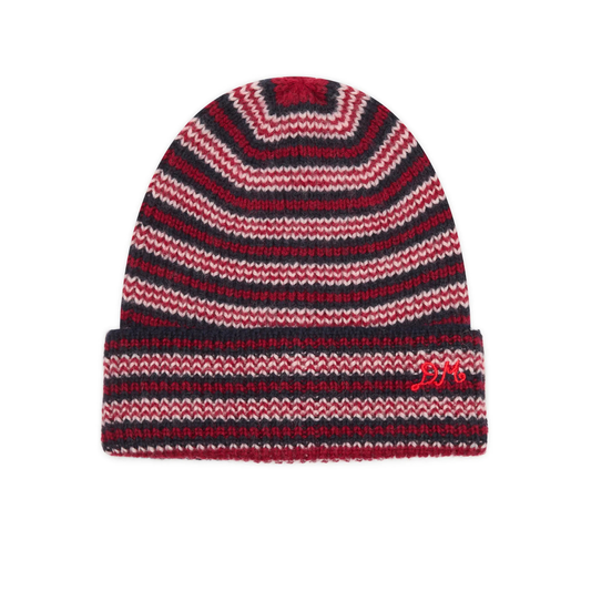 Damson Madder Striped Beanie - Burgundy & Navy Mini Stripe