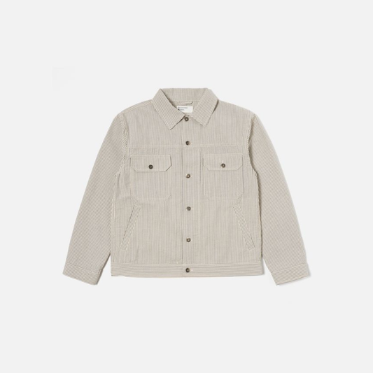 Universal Works Trucker Jacket in Grey Derby Stripe