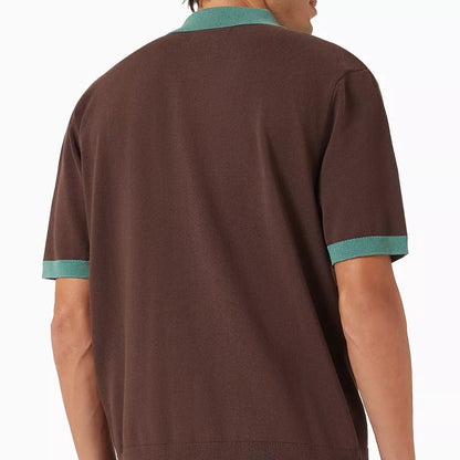 Wax London Tellaro Shirt Intarsia Embroidery in Brown / Sage