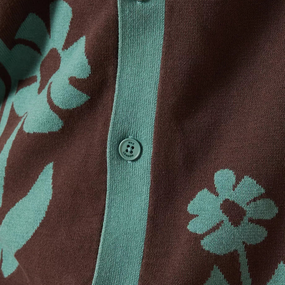 Wax London Tellaro Shirt Intarsia Embroidery in Brown / Sage