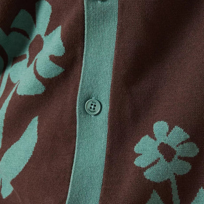 Wax London Tellaro Shirt Intarsia Embroidery in Brown / Sage