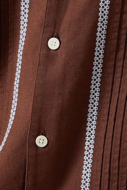 Wax London Didcot SS Pintuck Brown / Blue