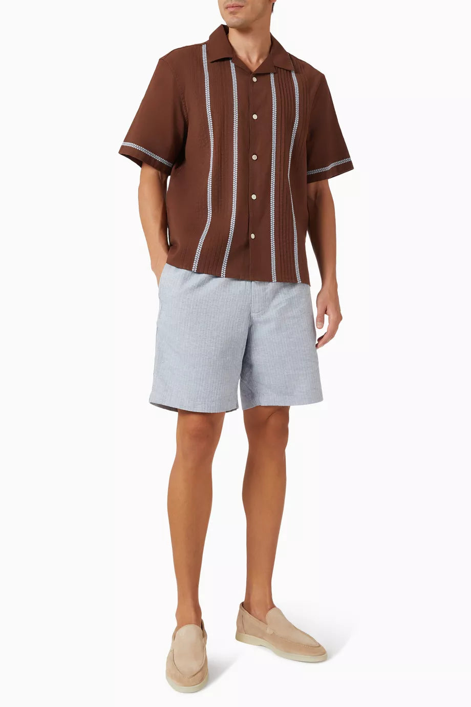 Wax London Didcot SS Pintuck Brown / Blue