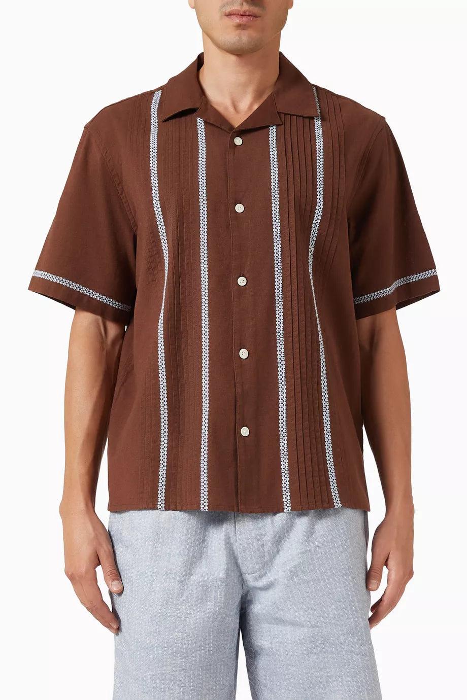 Wax London Didcot SS Pintuck Brown / Blue