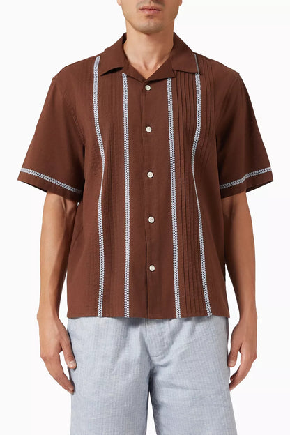 Wax London Didcot SS Pintuck Brown / Blue