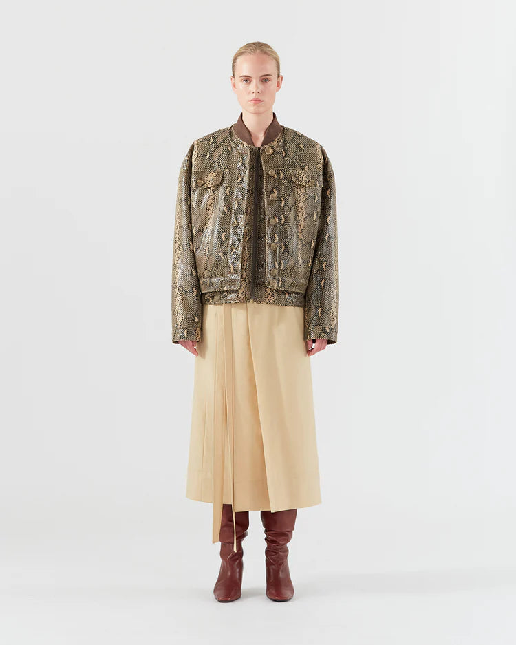 Rejina Pyo Wells Jacket Faux Leather Snake Beige