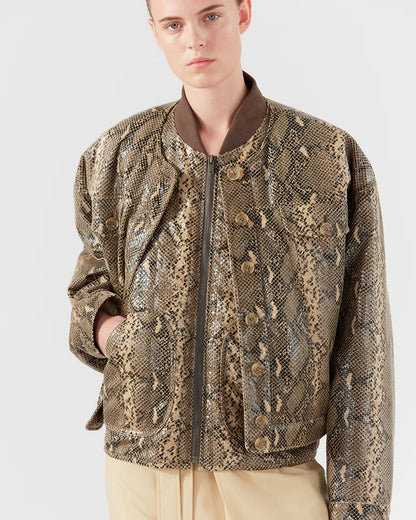 Rejina Pyo Wells Jacket Faux Leather Snake Beige