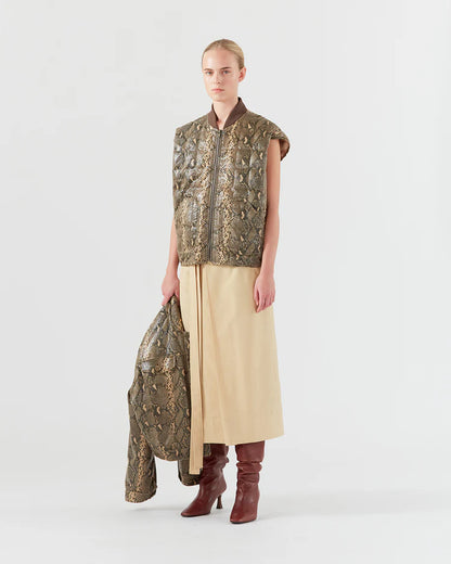 Rejina Pyo Wells Jacket Faux Leather Snake Beige