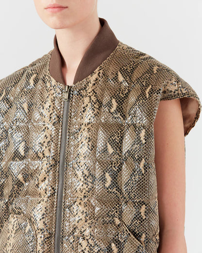 Rejina Pyo Wells Jacket Faux Leather Snake Beige