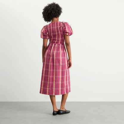 Damson Madder BECCA MIDI DRESS in PINK/KHAKI CHECK