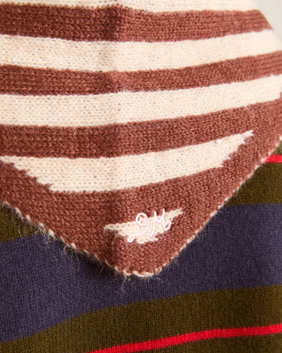 Stripe Triangle Head Scarf - Choc & Ecru