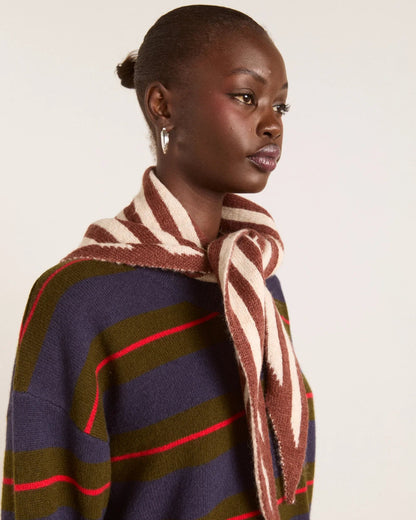 Stripe Triangle Head Scarf - Choc & Ecru