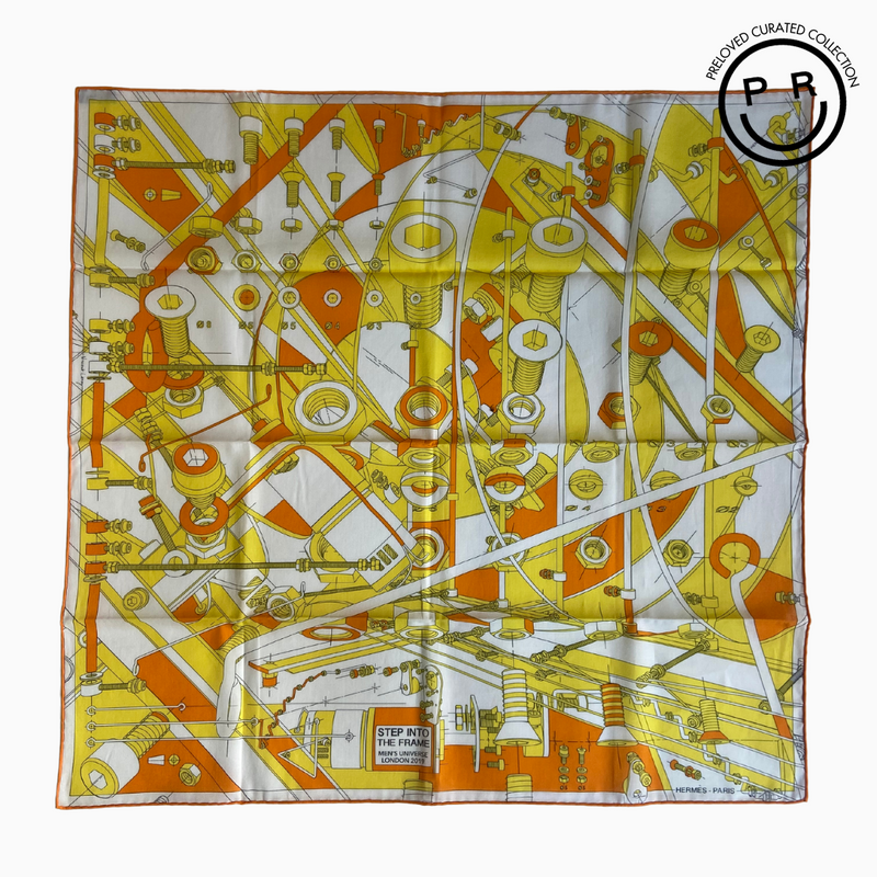 HERMES COTTON SCARF STEP INTO THE FRAME MENS UNIVERSE 2019 65CM WITH BOX