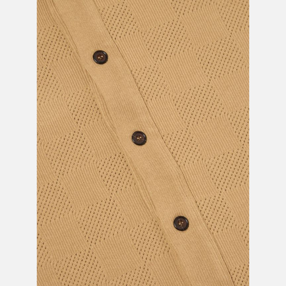 Universal Works Button Through Polo in Sand Fantasy Checkerboard