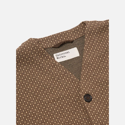 Universal Works Cardigan in Brown Argyll Jersey