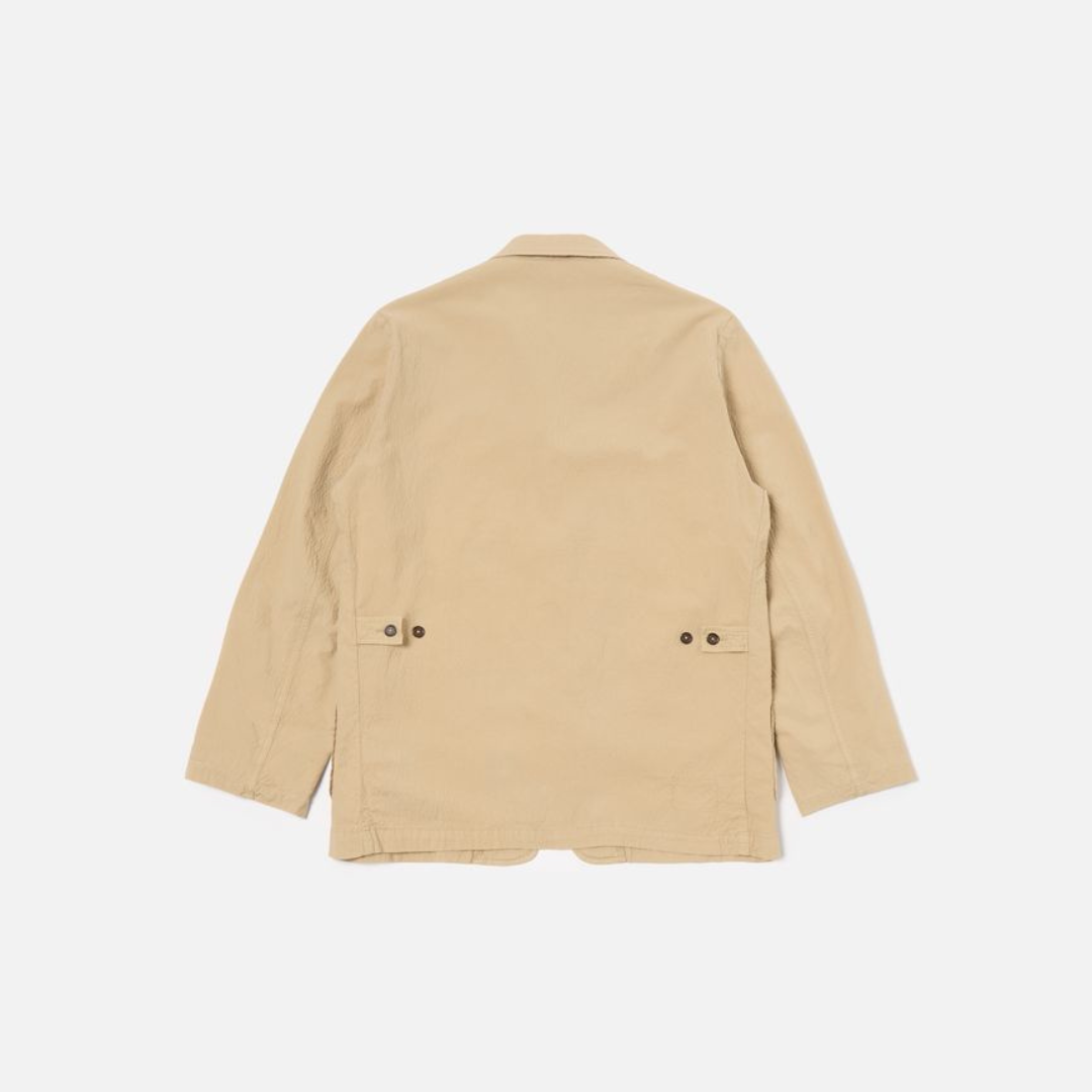 Universal Works Bakers Jacket in Sand Seersucker II