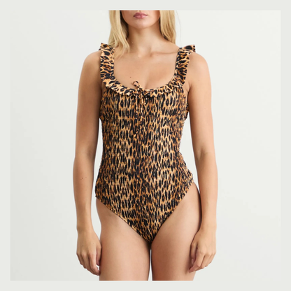 Damson Madder CHEYENNE SHIRRED RUFFLE SWIMSUIT in LEOPARD