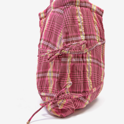 Damson Madder WAVY BOW TOTE BAG IN PINK & KHAKI CHECK