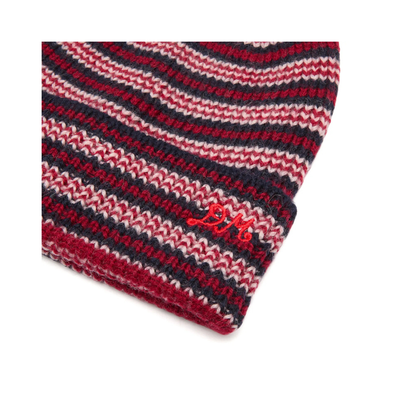 Damson Madder Striped Beanie - Burgundy & Navy Mini Stripe