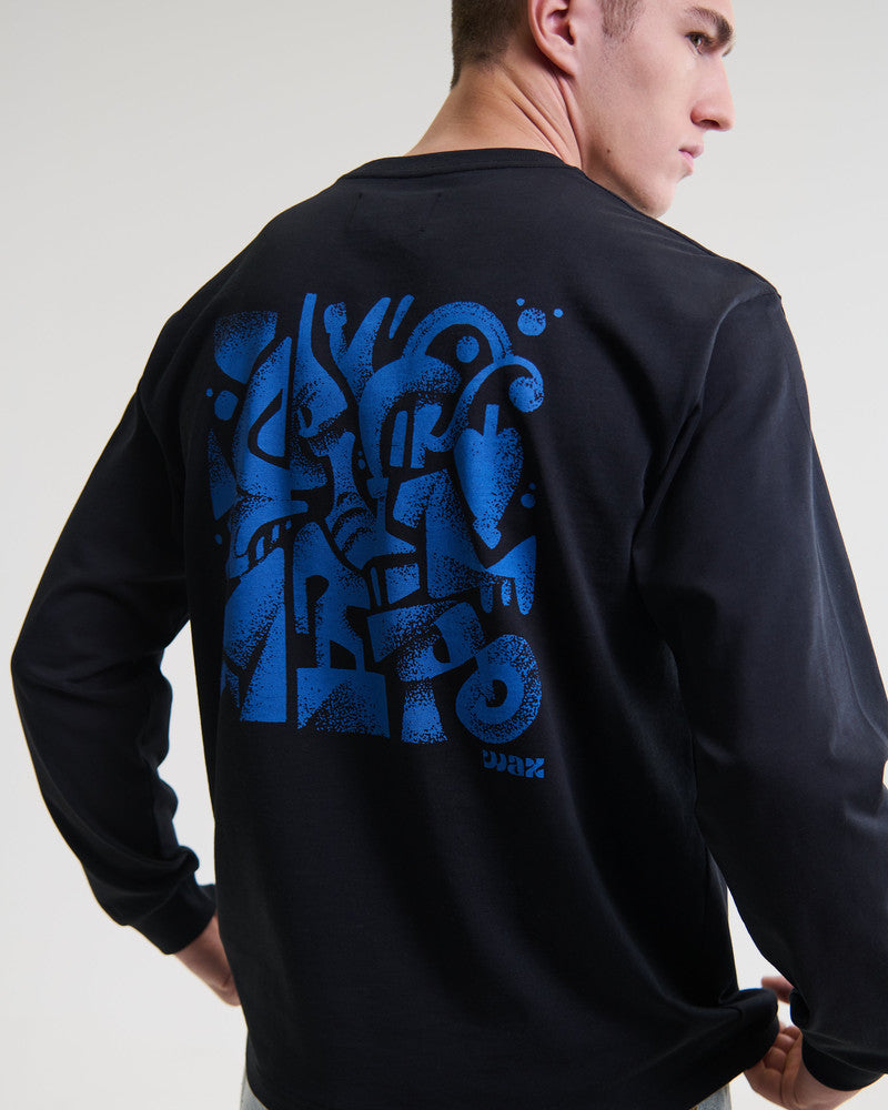 WAX 90's LONG SLEEVE DOODLE BLACK/BRIGHT BLUE