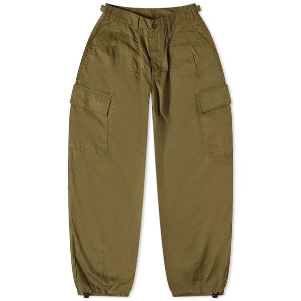 UNIVERSAL WORKS FINE TWILL LOOSE CARGO TROUSERS IN OLIVE