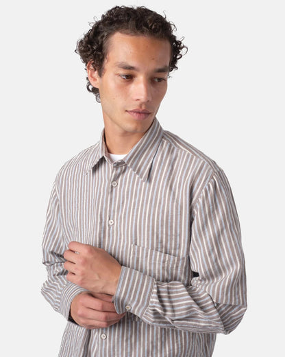 Universal Works Station Shirt Madison Check/Stripe Brown