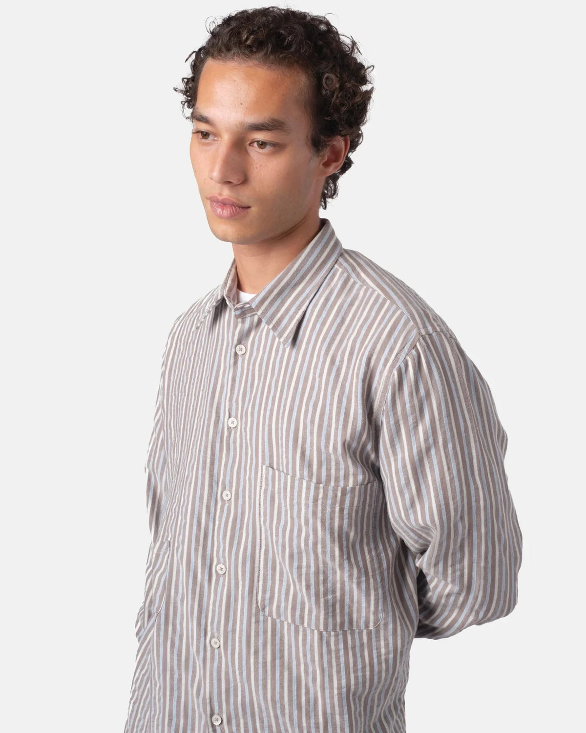 Universal Works Station Shirt Madison Check/Stripe Brown