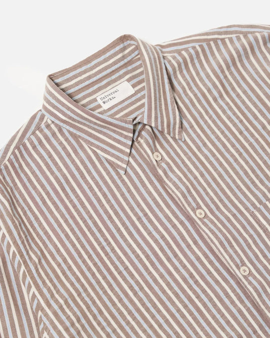 Universal Works Station Shirt Madison Check/Stripe Brown