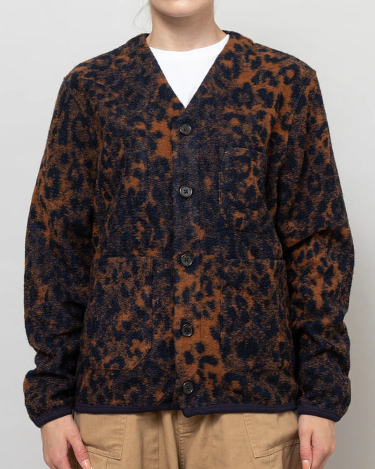 Universal Works Cardigan Night Leopard Dark Navy/Brown