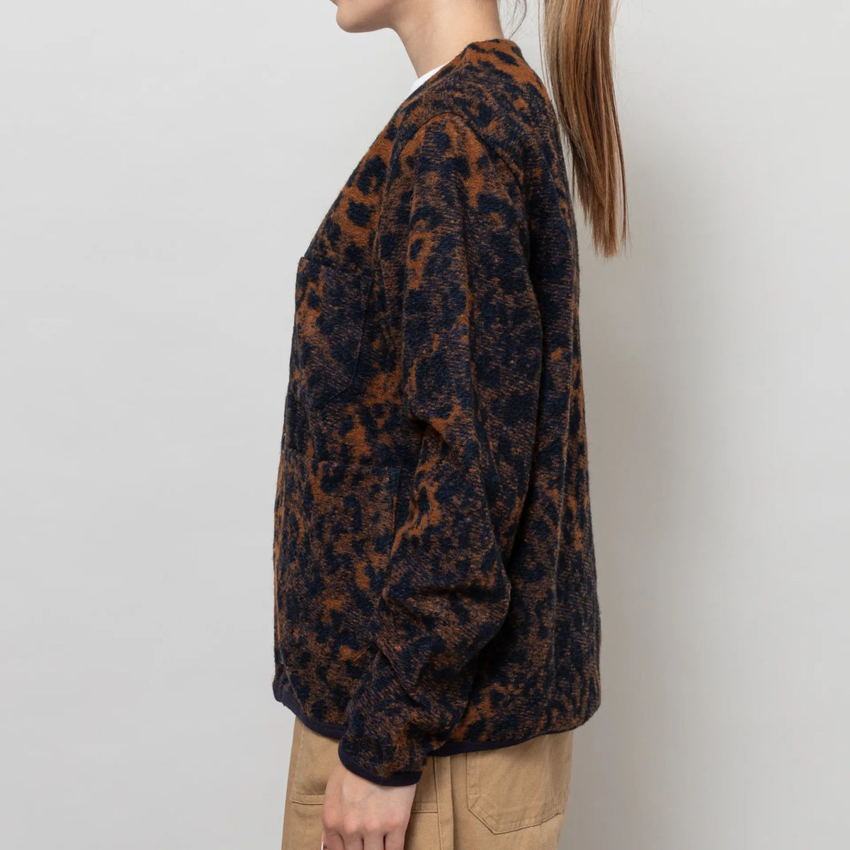 Universal Works Cardigan Night Leopard Dark Navy/Brown