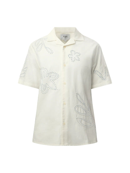 Didcot Ecru Floral Embroidered Shirt