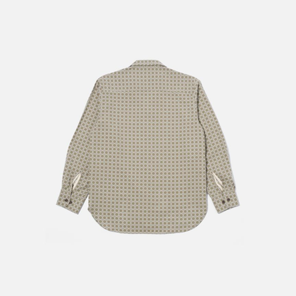 Universal Works Work Shirt in Sand/White Rhodes Cotton