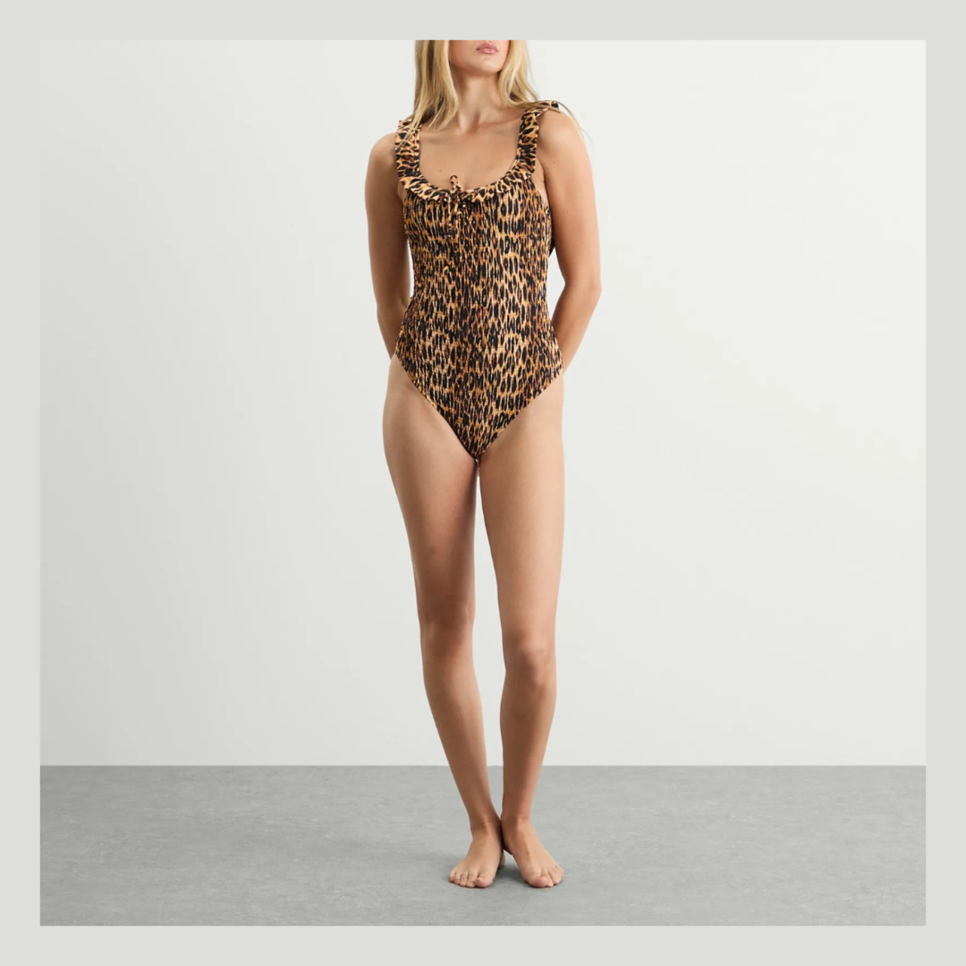 Damson Madder CHEYENNE SHIRRED RUFFLE SWIMSUIT in LEOPARD