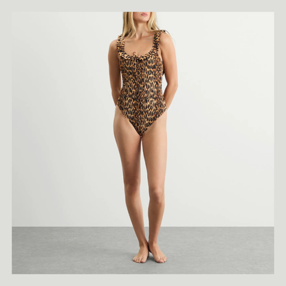 Damson Madder CHEYENNE SHIRRED RUFFLE SWIMSUIT in LEOPARD