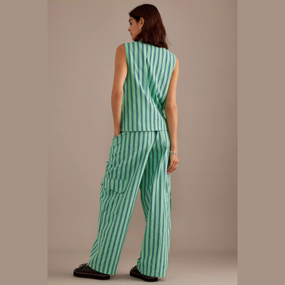 Damson Madder SYDNEY COASTAL CARGO PANTS in MINT STRIPE