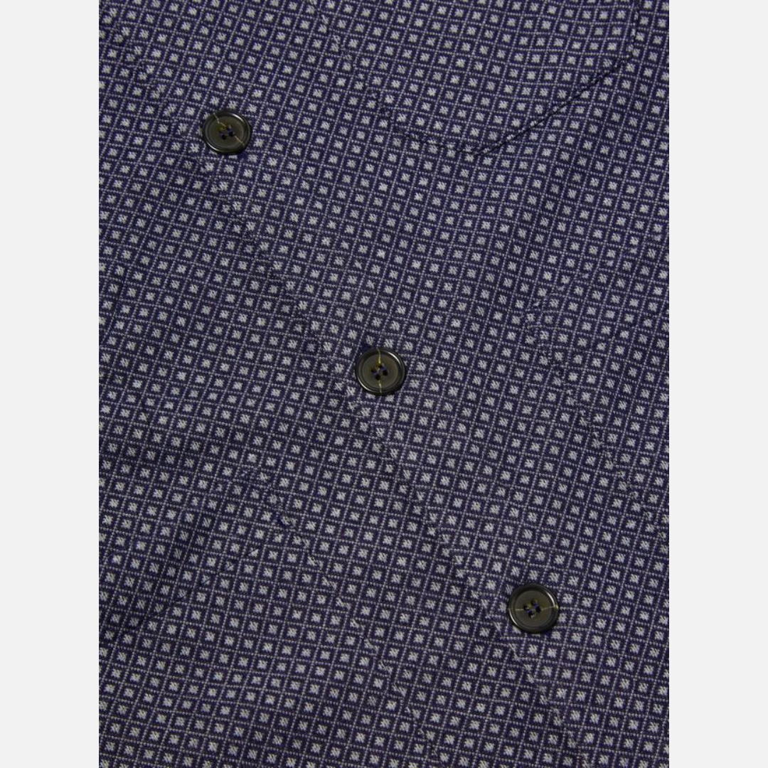 Universal Works Cardigan in Navy Argyll Jersey