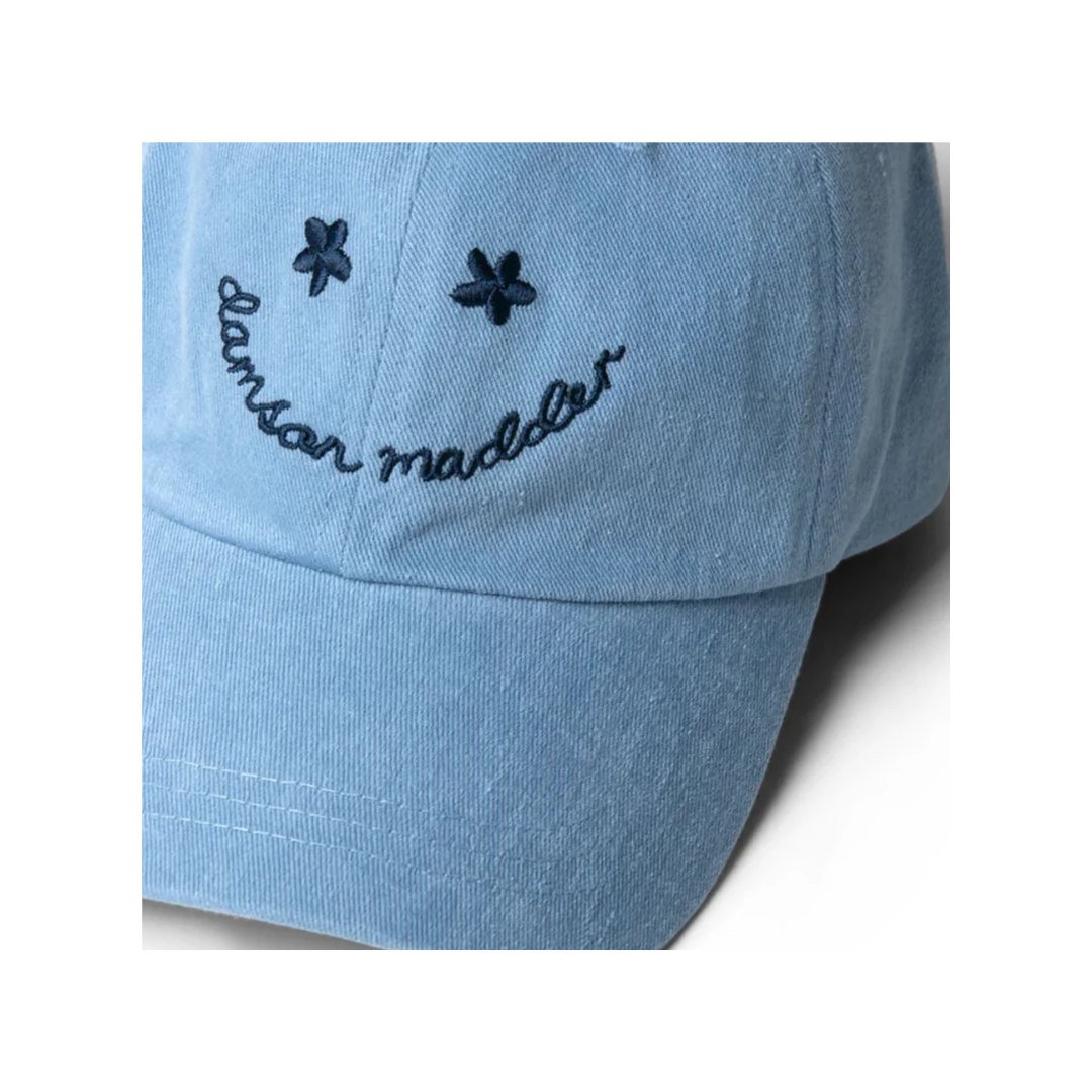 Damson Madder WASHED SMILEY CAP IN BLUE WITH NAVY EMBROIDERY