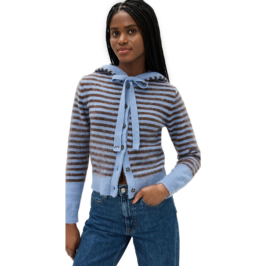 Damson Madder RUTHIE BONNET CARDI in BLUE/BROWN STRIPE