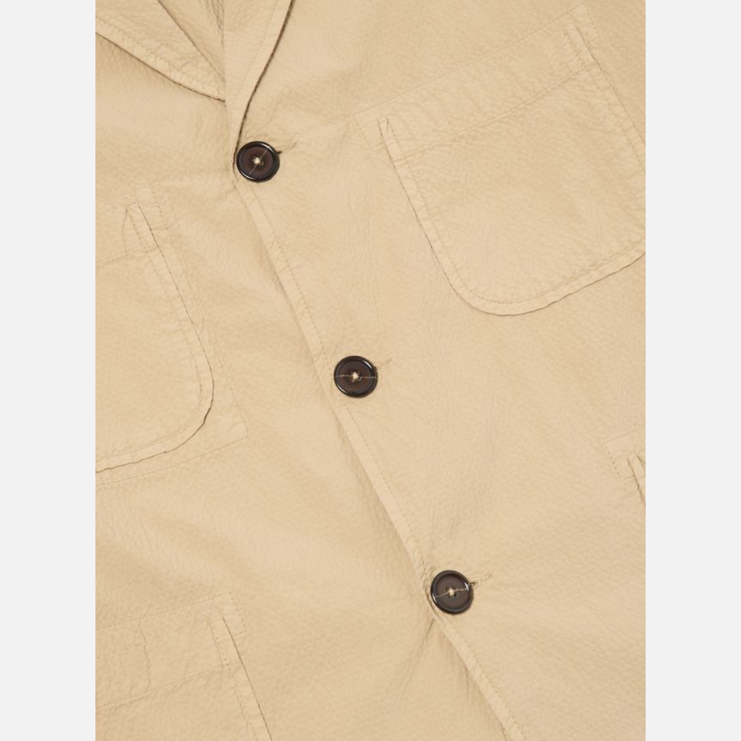Universal Works Bakers Jacket in Sand Seersucker II