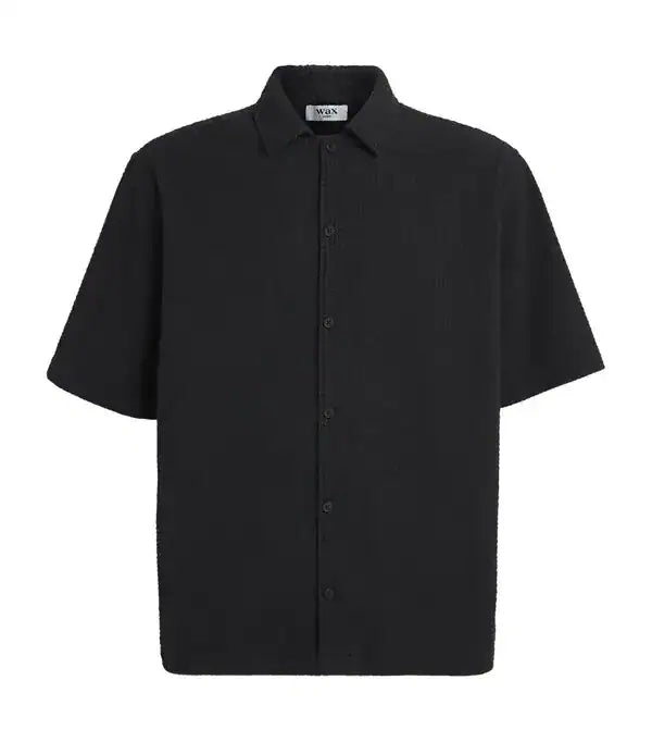 Wax London Keats SS Shirt Cotton Seersucker in Black