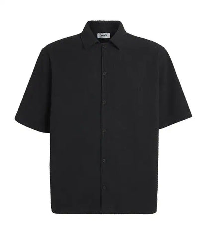 Wax London Keats SS Shirt Cotton Seersucker in Black