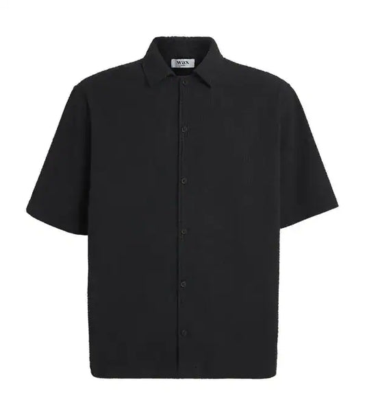 Wax London Keats SS Shirt Cotton Seersucker in Black