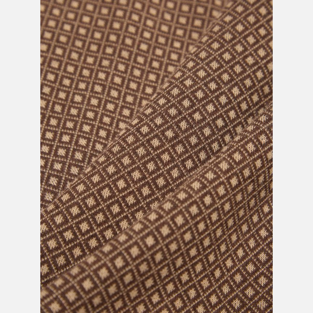 Universal Works Cardigan in Brown Argyll Jersey