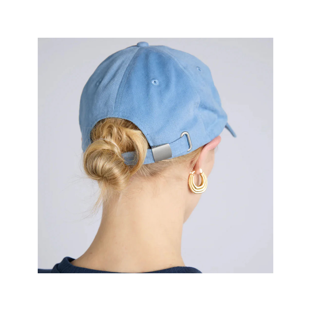 Damson Madder WASHED SMILEY CAP IN BLUE WITH NAVY EMBROIDERY