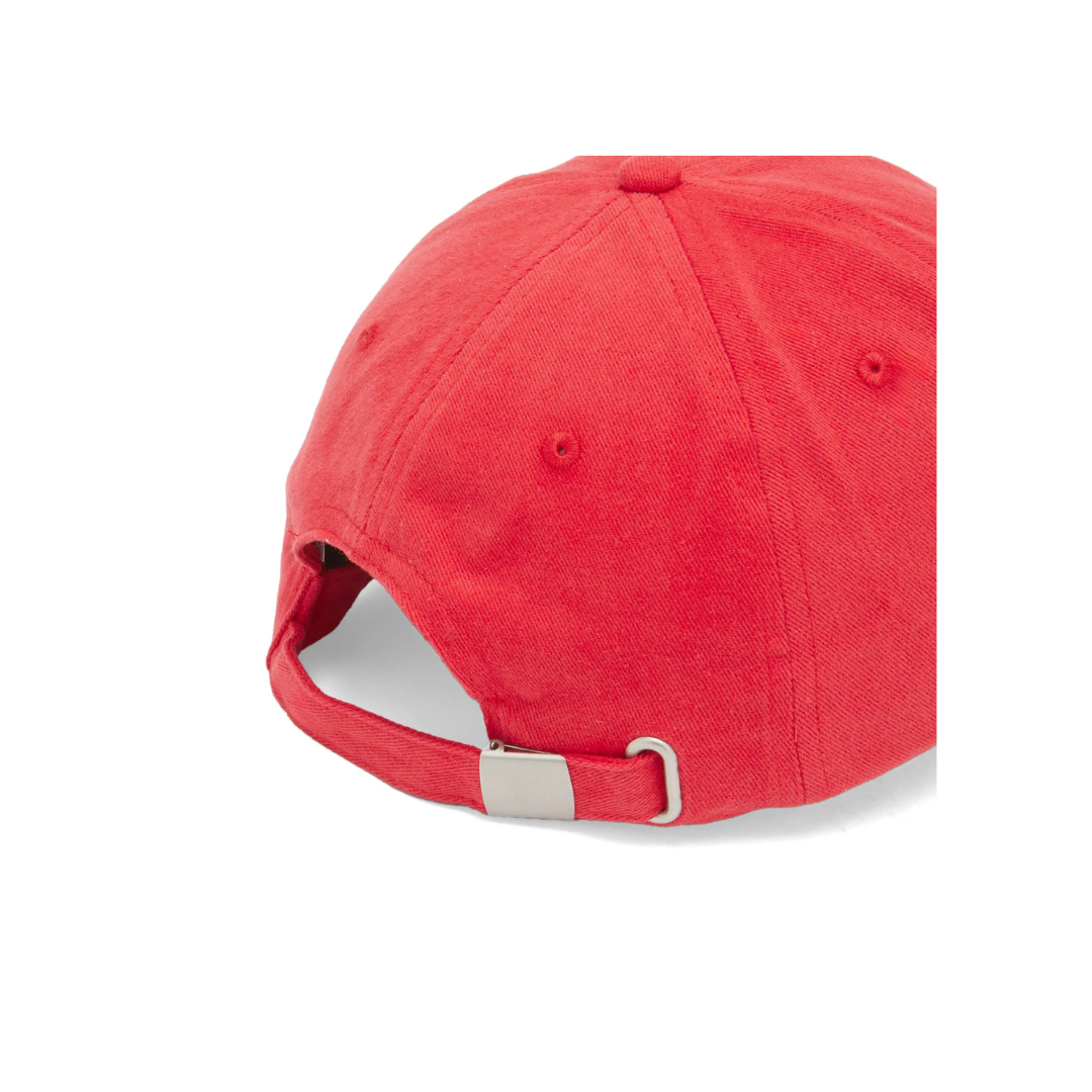 Damson Madder WASHED SMILEY CAP IN RED WITH PINK EMBROIDERY