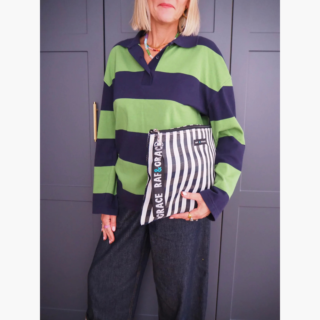 Black/White Stripe Large Pouch