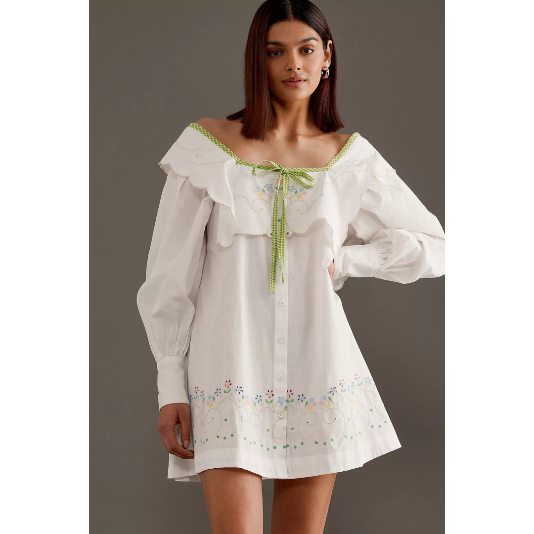 Damson Madder MALA MINI DRESS in ECRU EMBROIDERY
